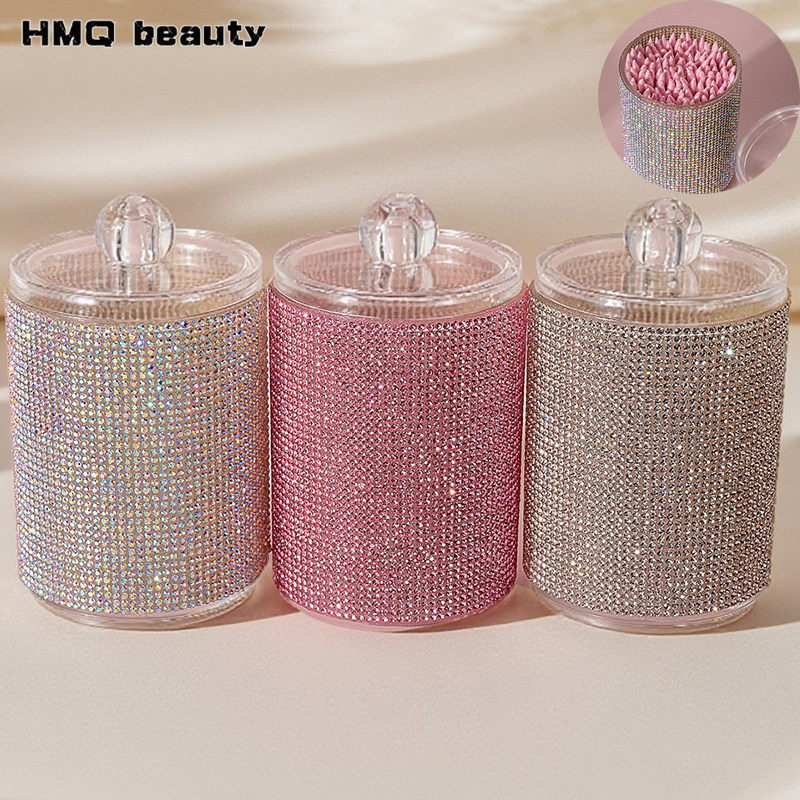 Luxury Skincare Containers - Kotak Penyimpanan Kapas Berlian Mewah Portabel,